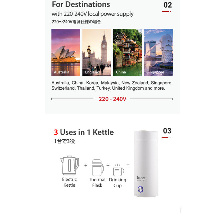 IONA 400ml Portable Electric Stainless Steel Travel Kettle - GLTK380 (White/ Pink)