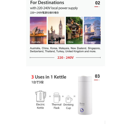 IONA 400ml Portable Electric Stainless Steel Travel Kettle - GLTK380 (White/ Pink)
