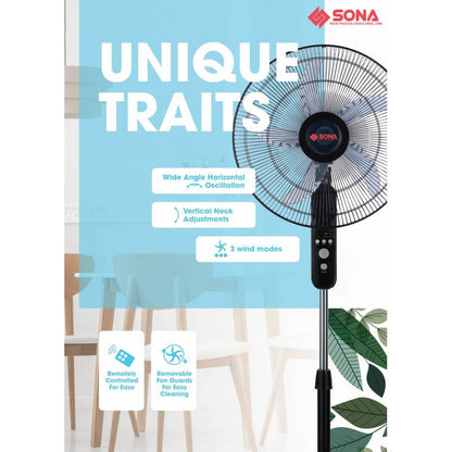 Sona 18” Remote Stand Fan SFS 1176 Remote Controlled Standing Fan (8 Years Warranty on Motor)