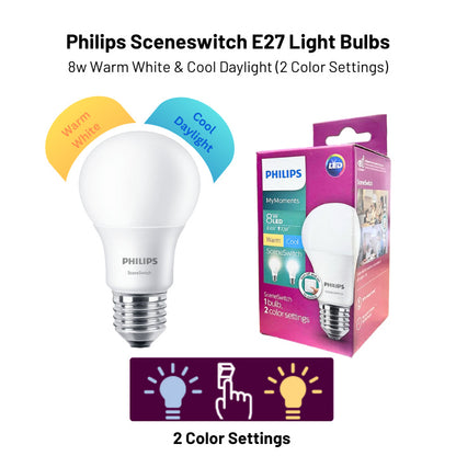 Philips LED A60 E27 Scene Switch Bulb | 2 Color in 1 Bulb & 3 Light in 1 Bulb
