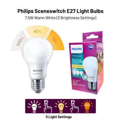 Philips LED A60 E27 Scene Switch Bulb | 2 Color in 1 Bulb & 3 Light in 1 Bulb