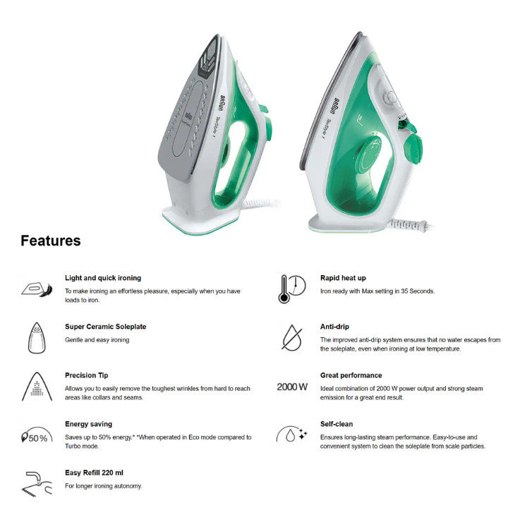 Braun TexStyle 1 Steam Iron SI 1040 Green/white | SI 1019 Red/white
