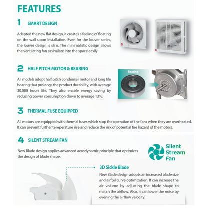 KDK Automatic Shutter Louver Type Wall Mounted Ventilating Fan 20 / 25 / 30 ALA