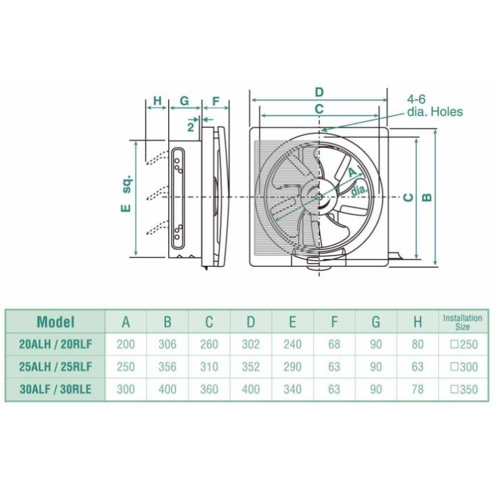 KDK Automatic Shutter Louver Type Wall Mounted Ventilating Fan 20 / 25 / 30 ALA