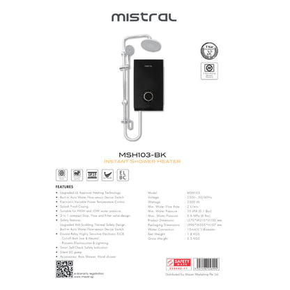 Mistral DC Pump Instant Water Heater with Rain Shower | MSH103