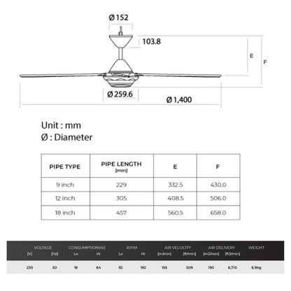 KDK 56" Ceiling Fan With Remote Control M56SR (Enquire for installation)