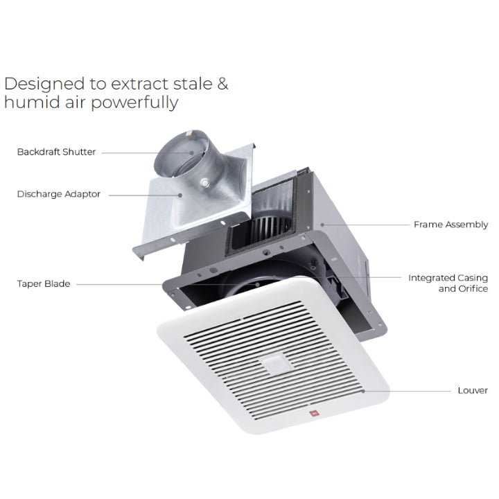 KDK Ceiling Mount Ventilating Fan with Motion Sensor and Timer (24CURA / CURB) / (24CHRA / CHRB)