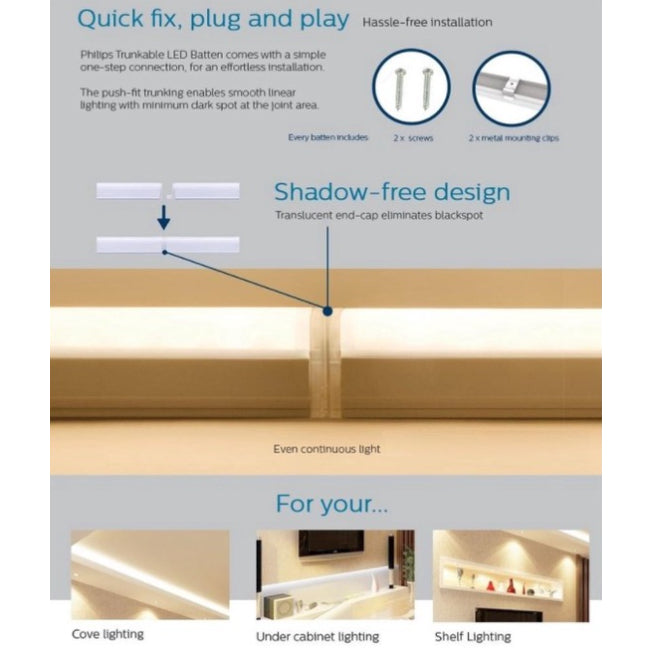 Philips Trunkable Linea LED Batten Cove Light 4W-13W, 1-4ft