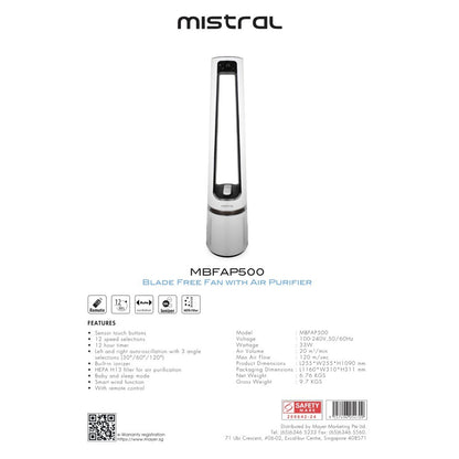 Mistral MBFAP500 (White) Blade Free Fan with Air Purifier