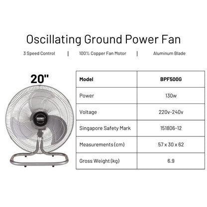 Booney BPF400G / BPF450G / BPF500G Floor Power Fan 16" - 20"