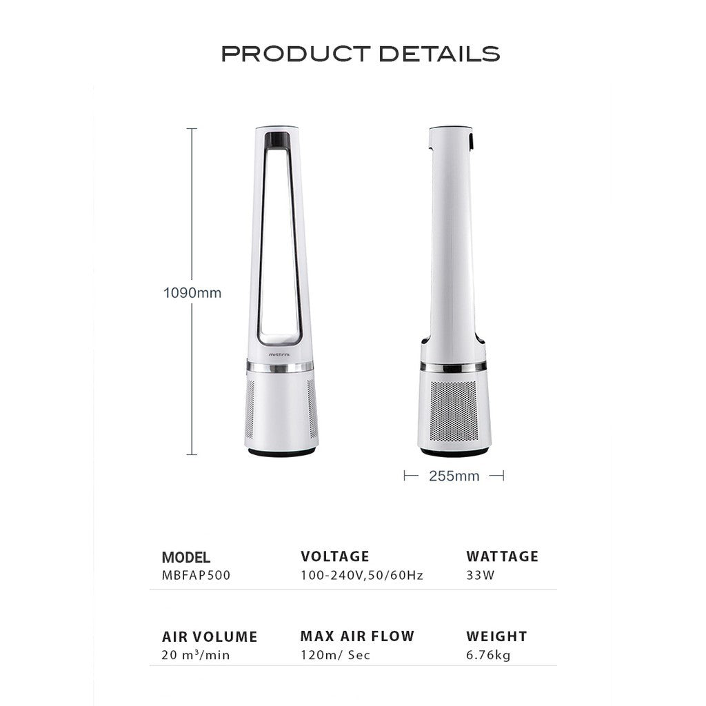 Mistral MBFAP500 (White) Blade Free Fan with Air Purifier