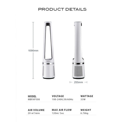 Mistral MBFAP500 (White) Blade Free Fan with Air Purifier