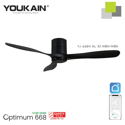 Youkain Optimum YJ-668H Hugger Flush Mount Smart DC Motor Ceiling Fan 36" / 46" / 52" w 24W LED Tri-Color Light*