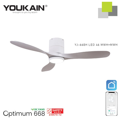 Youkain Optimum YJ-668H Hugger Flush Mount Smart DC Motor Ceiling Fan 36" / 46" / 52" w 24W LED Tri-Color Light*