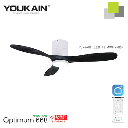 Youkain Optimum YJ-668H Hugger Flush Mount Smart DC Motor Ceiling Fan 36" / 46" / 52" w 24W LED Tri-Color Light*