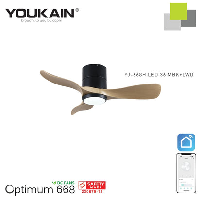 Youkain Optimum YJ-668H Hugger Flush Mount Smart DC Motor Ceiling Fan 36" / 46" / 52" w 24W LED Tri-Color Light*