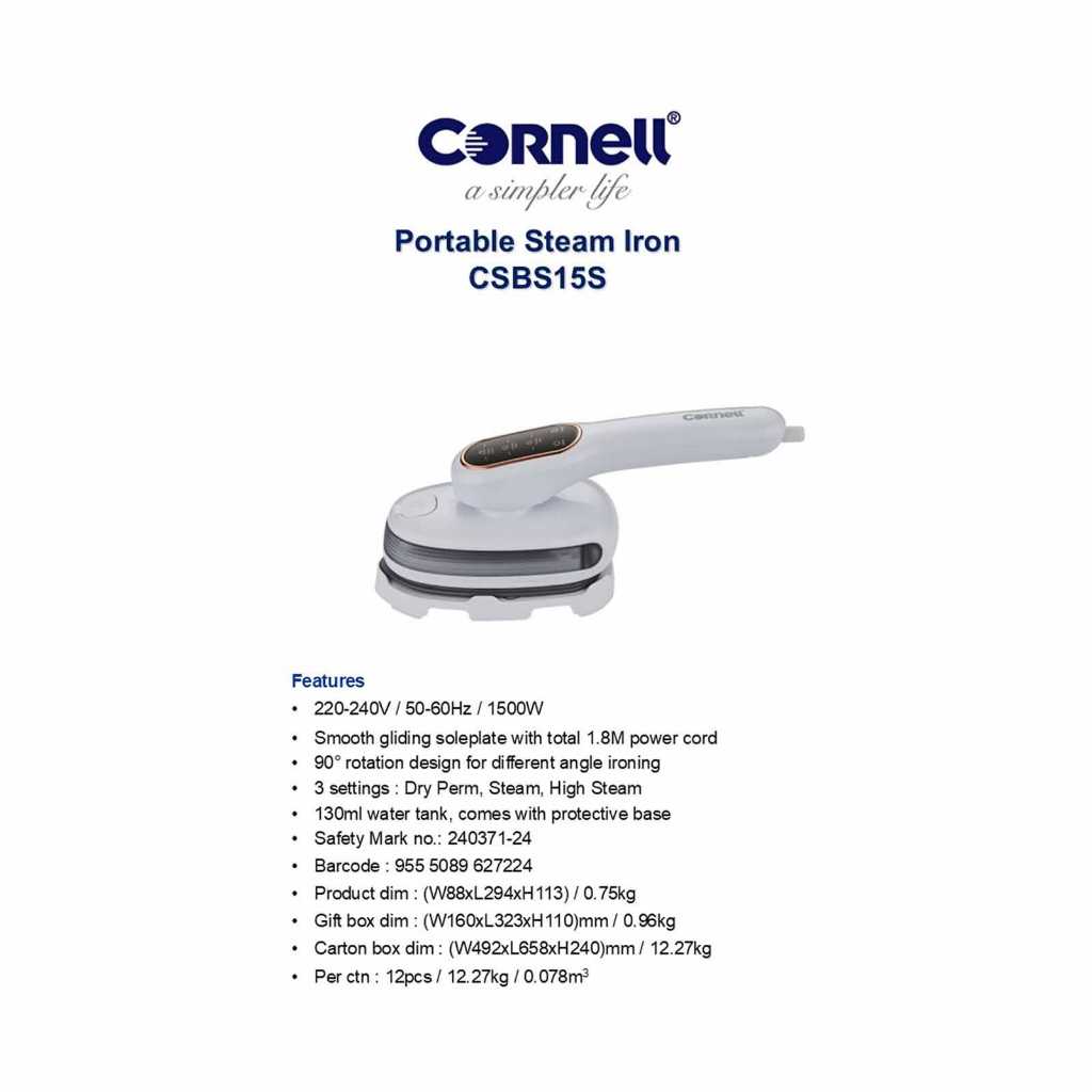 Cornell CSBS15S Portable Steam Iron 1500W