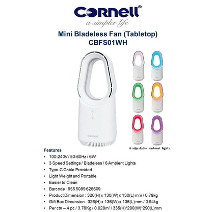 Cornell CBFS01WH Mini Bladeless Fan with Ambient Light