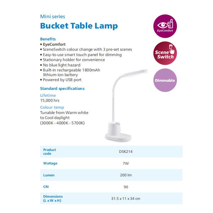 Philips LED Mini Rechargeable Table Lamp for Study DSK214