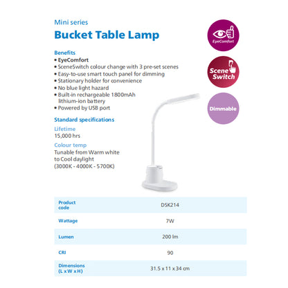 Philips LED Mini Rechargeable Table Lamp for Study DSK214