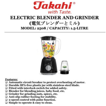 Takahi Electric Blender and Grinder 1.5L Model 2508