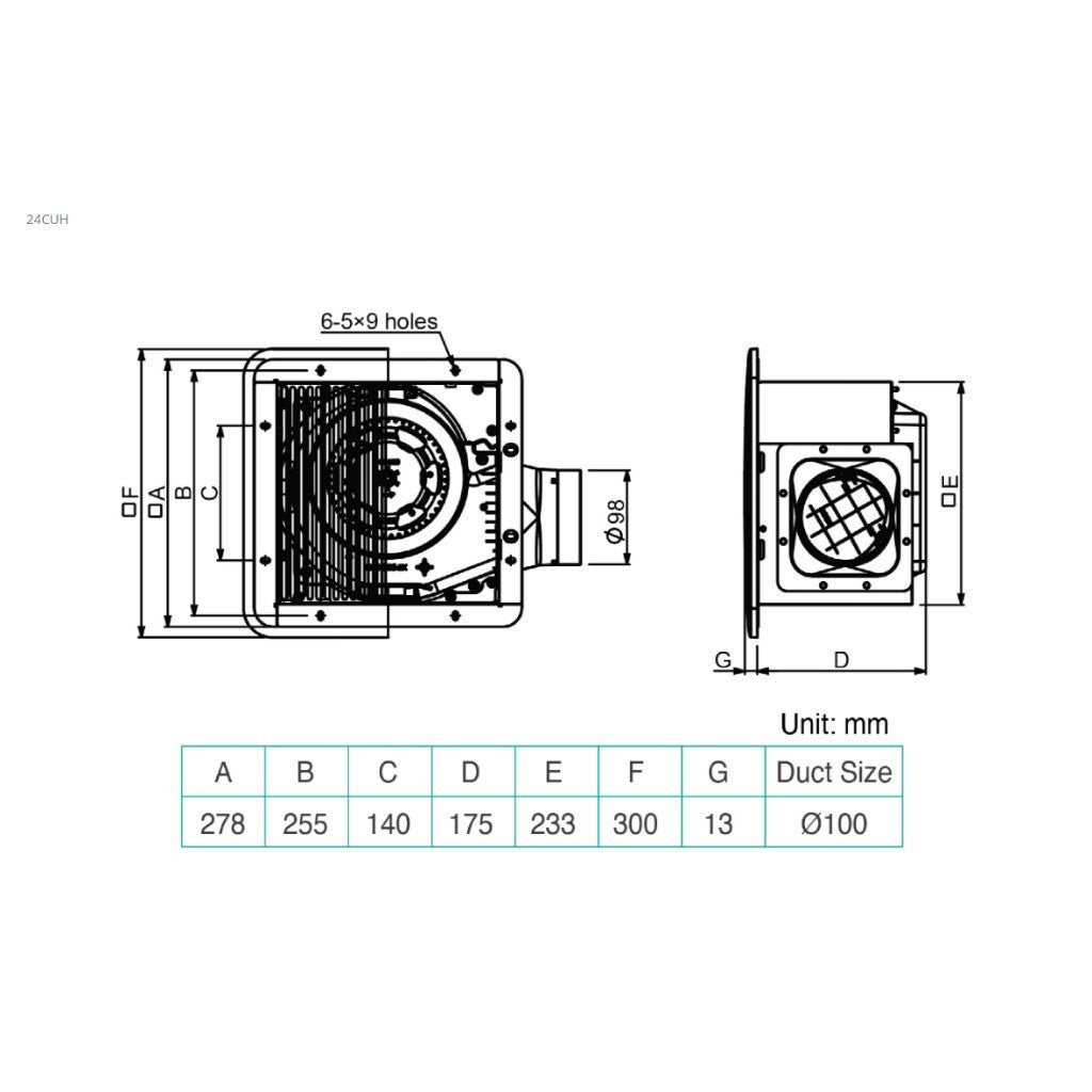 KDK 24cm Ceiling Mounted Ventilating Exhaust Fan 24CUH | Installation Available |