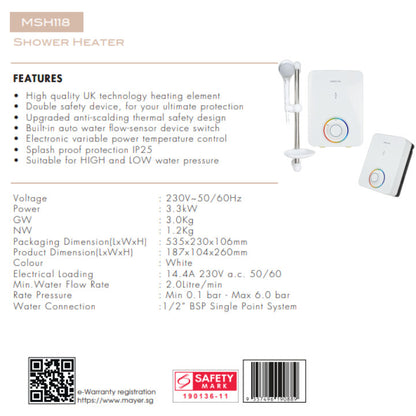 Mistral Instant Water Heater [MSH118]