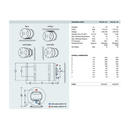 Ariston Pro RS J 3.0 (25L / 35L) Storage Water Heater