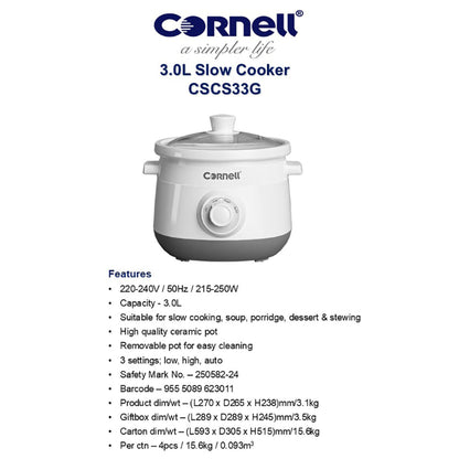 Cornell Slow Cooker 3L CSCS33G